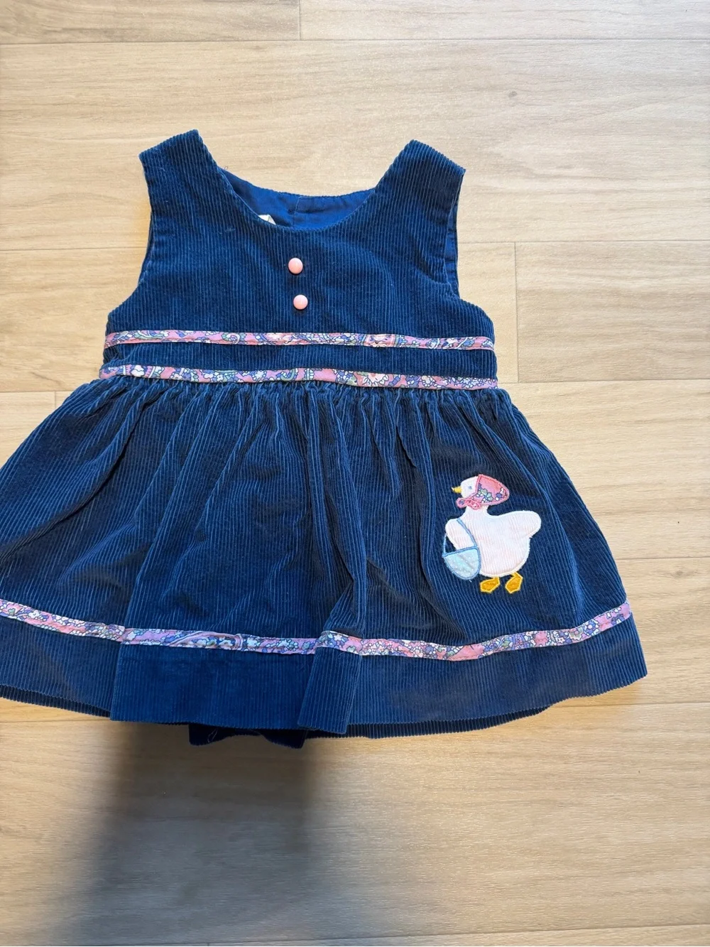 Vintage 90s Mother Goose Corduroy Dress Size 4T Duck Appliqué Cottagecore